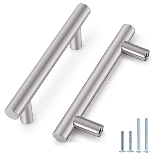 Image of Probrico 12 Pack| Cabinet Pulls Brushed Nickel Stainless Steel Kitchen Drawer Pulls 3-1 /2 inch Hole Center, Euro Style T Bar Cabinet Handles for Kitchen Cupboard, 6 inch Total Length