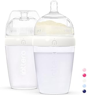 INTTERO Anti-Colic Formula Making Dispenser Baby Bottles, 9oz with Flow 2 Nipples, 2pk, Stylish White — Everyday Baby Essential — Biberones para Bebes — Pop Yummy Mixie Brezza