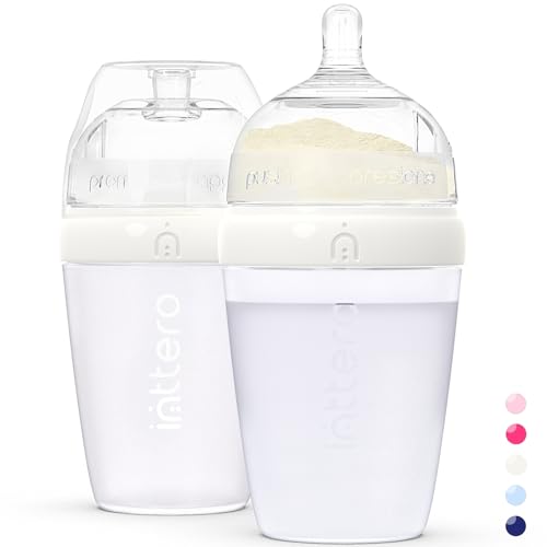 INTTERO Anti-Colic Formula Making Dispenser Baby Bottles, 9oz with Flow 2 Nipples, 2pk, Stylish White — Everyday Baby Essential — Biberones para Bebes — Pop Yummy Mixie Brezza
