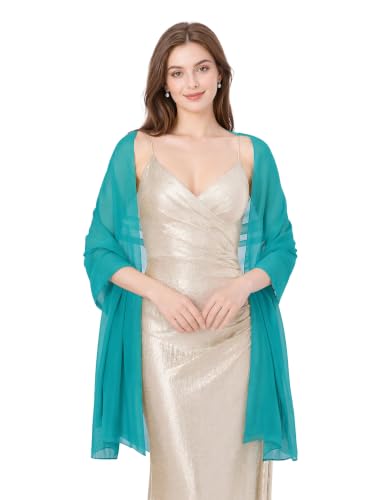 CHUNG Scialle da donna in chiffon, morbido, leggero, elegante, sciarpa lunga, accessorio per abito da sera, ideale come regalo per matrimoni, Turchese, 78“ x 27"