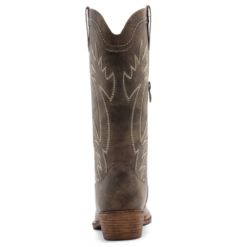 Image of GLOBALWIN Women's Square Toe Cowgirl Boots Classic Mid-Calf Cowboy Boots With Embroidered Stitching Low Heel Comfortable Western Boots For Country Outfits