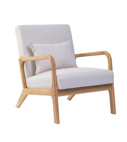 SWEET SOFA® - Butaca nórdica de Madera Maciza Nicole, tapizada Antimanchas, con cojín Incluido. 78x75x65cm (Crudo)