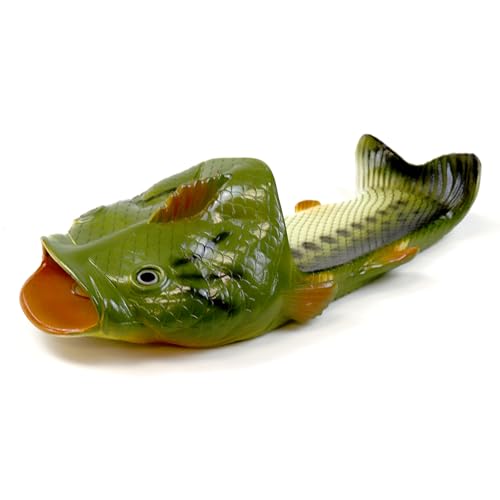 Rivers Edge Products Fish Sandals - Adult Flip Flop Slides for Men and Women - Unisex Animal Slip-On Slippers - Funny Fishing Gift and Gag Gift for Parties - Large, Bass