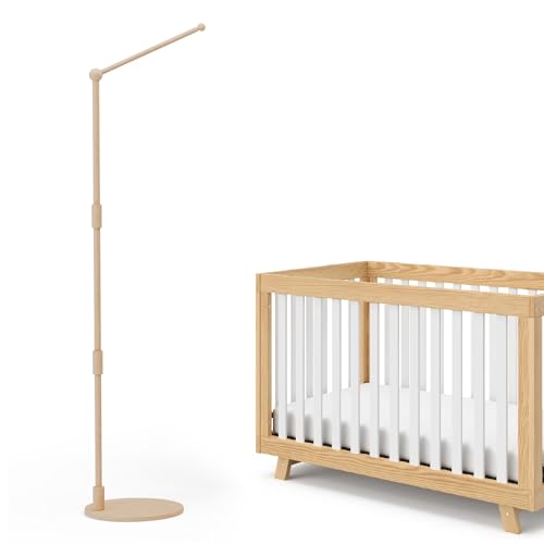 Coziloom Floor-Standing Crib Mobile Arm,44.5-61 Inches Adjustable Height Natural Beech Wood, Baby Mobile Holder Hanger for Crib/Bassinet/Playpen, Easy Assembly Unisex Nursery Decor