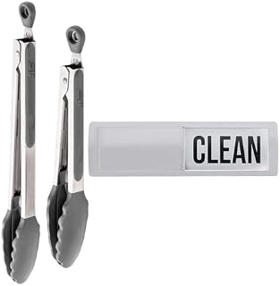 Gorilla Grip Silicone Tongs and Dishwasher Magnet, 9 and 12 Inch Tongs, Gray, 2 Pack