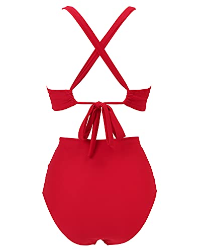 Rxrxcoco Women Front Cross One Piece Swimsuit Tummy Control Cross Back Monokini Bathing Suit For Women Red Large #TOP2