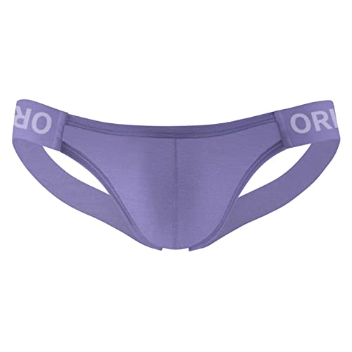 Jockstrap - Tanga de cintura baja para hombre, sexy, transpirable, doble tanga para hombre, talla grande, morado, L Corto