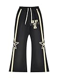 BEAUDRM Men's Letter Print Baggy Sweatpants Drawstring Waist Flare Leg Jogger Pants Sweat Pants Black X-Large