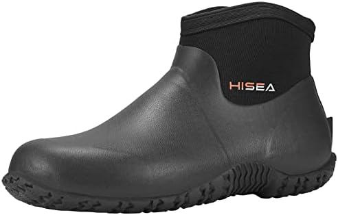 HISEA Men's Garden Shoes, Ankle Height Rain Boots Waterproof Insulated Rubber Neoprene Outdoor Work Booties Mud Shoe for Gardening Farming Camping Fishing and Yard Working, Size 12 Black