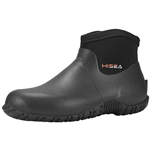 HISEA Men's Ankle Rain Boots, Waterproof Rubber Garden Boots Insulated Neoprene Mud Shoes, Slip-On Outdoor Work Booties for Gardening Farming Fishing Hunting Yard and Lawn Chore