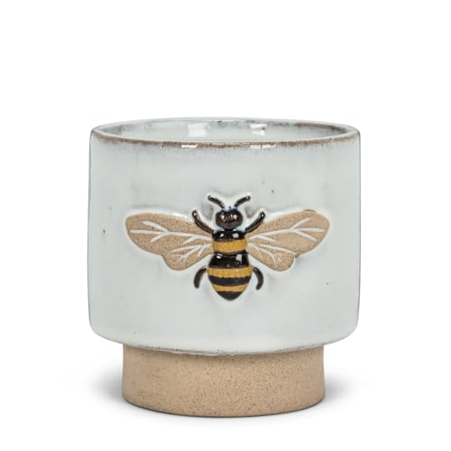 212 Main 4 in. Single Emboss Bee Planter White & Natural - Medium