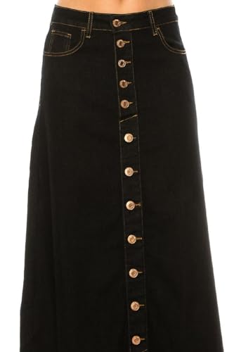 Women's Plus/Juniors Size High Rise A Line Long Jeans Maxi Flared Denim Skirt4