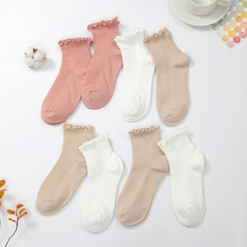 Image of 8 Pairs Cute Ruffle Frilly Ankle Socks Women, Lace Lettuce Socks