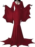 YEAXLUD Costume da vampiro da donna Elvira, costume da elvira con maniche lunghe ad ala di pipistrello, costume da morticia Addams, costume gotico da strega malvagia e , per donne adulte, per