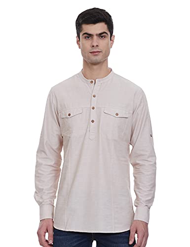 Image of Ethnix by Raymond Men's Cotton Blend Regular Tunic Shirt (RTHA00134-YB Beige 100)