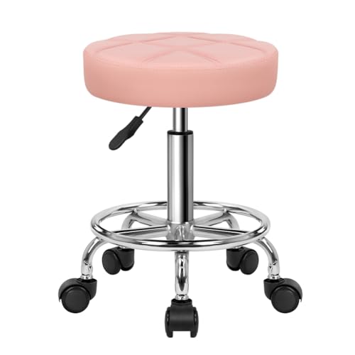 KKTONER Round Rolling Stool Chair PU Leather Height Adjustable Swivel Drafting Work SPA Shop Salon...