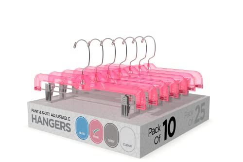 Sharpty Pants & Skirt Hangers With Adjustable Metal Clips - Durable Space Saving Closet Hanger For Pants, Jeans, Shorts, Shirts - Clothing Garment Hangers For All Types Of Apparel - Pink, 10 Pack #TOP16