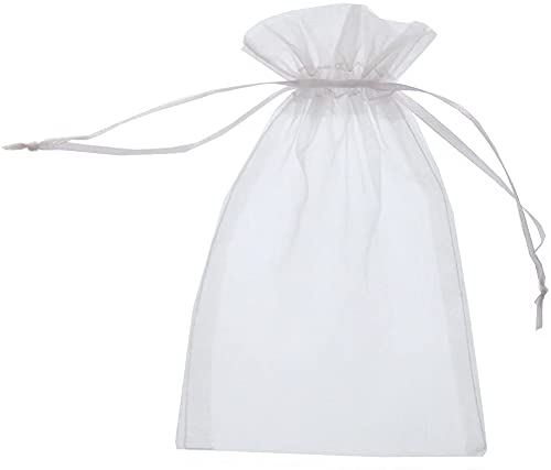 100pcs Sachets Pochettes Cadeau en Organza avec Rubans pour Bijoux, Rectangle, Blanche, Environ 8x10cm Cover