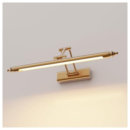 HMAKGG Aplique Espejo Baño Vintage, Lampara Espejo Baño Latón Retro Ajustable con Base de Acero Inoxidable, IP44 Luz Espejo Baño LED para Mueble Armario, Blanco Calido 3000K (80CM15W)