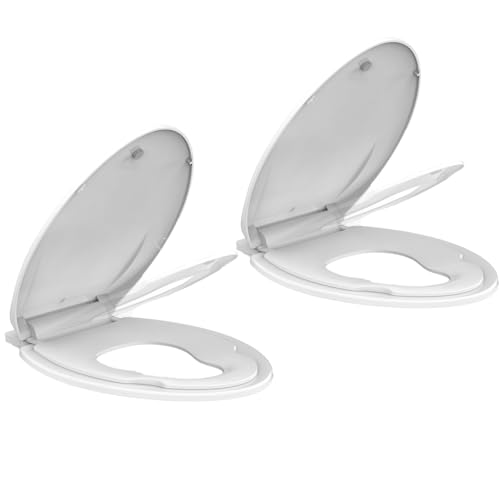 Toilet Seat Elongated,Toilet Seat with Toddler Seat Built in, Potty Training Toilet Seat Elongated Fits Both Adult and Child, with Soft Close,Easy Install and Clean - White(2 Piece)