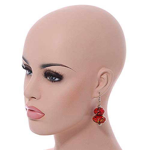 Juego de collar largo de cuentas de madera negro y rojo con aretes 3