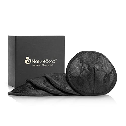 NatureBond Waschbare Bio Bambus Stilleinlagen (10 Stück) | Konturierte wiederverwendbare Brustpolster/Stilleinlagen aus Spitze | Modisch, Saugfähig, Hypoallergisch (Mystique Black) Cover