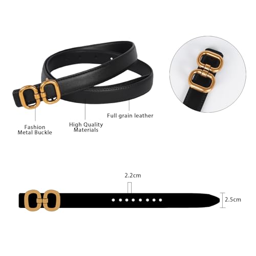 Image of Women's Fashion Classic Metal Buckle Leather Belt with Jeans Dress