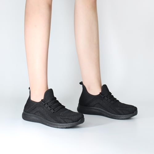 Image of Bernal Black Sneakers for Women Walking Shoes Non Slip Lightweight Casual Breathable Tennis Shoes Work Travel