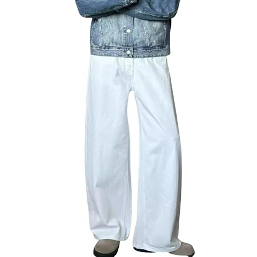 Jeans Pants Trousers Denim White Loose Wide Trendy Street High Waisted Non Elastic Casual Commuting Straight Leg for Men