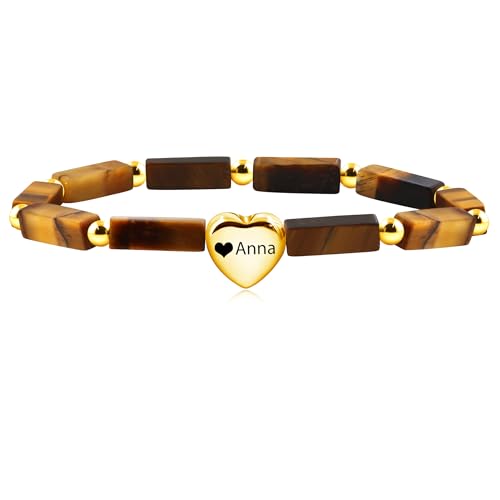 Image of Cuboid Love Elastic Bracelet, Crystal Energy Stone Anxiety Relief Yoga Jewelry for Women Male (Heart-shaped Charm Can Be Customized Name)
