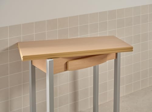 V VELASCO Mesa Koral Color Haya Natural Extensible con Medidas 90x40 (Abierta 90x80 cm) y Patas Color Aluminio.