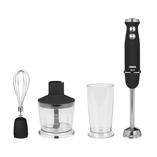 Princess 221220 Set De Batidora De Mano, Control De Velocidad, 800 W, Incluye Taza De Medir, Picador Y Batidor, Acabado De Goma Para Un Agarre Ergonómico, Acero Inoxidable, Negro