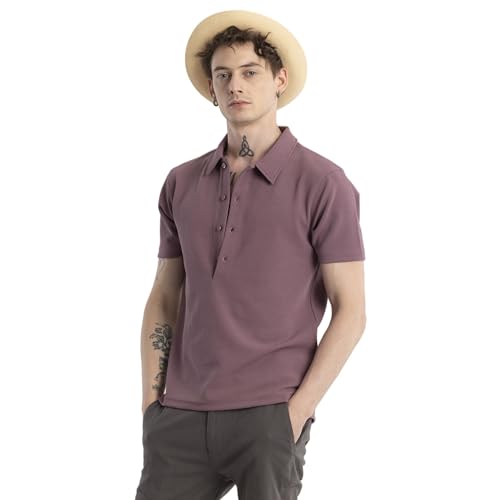 Image of SNITCH Mauve Solid Polo Polyester T-Shirt