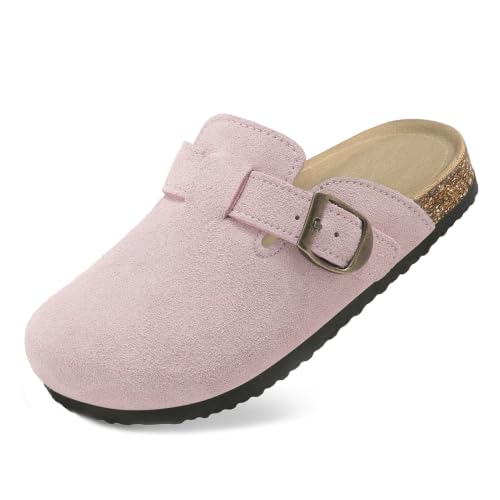 Image of Kids Clogs for Boys Girls Genuine Suede Leather Potato Slide Adjustable Buckle Indoor Outdoor Slippers