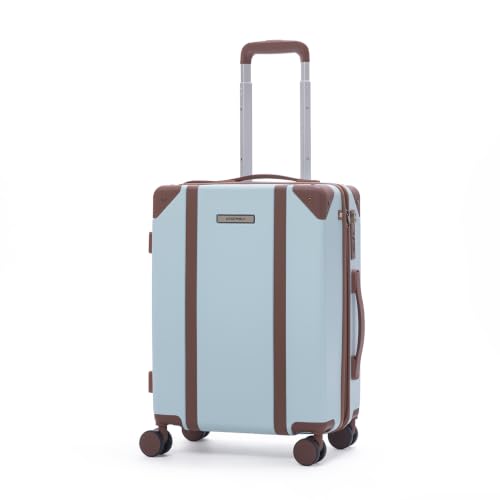 Image of Assembly Vintage 20 Inch (55cm) Cabin Trolley Bag Hard Shell Polycarbonate Suitcase Retro Classic Design with TSA Lock 8 Spinner Wheels Carry On Luggage Blue