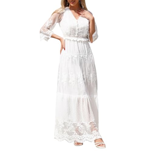 ODIZLI Sommerkleid Damen Lang Strandkleid Sommer Sexy V-Ausschnitt Boho...