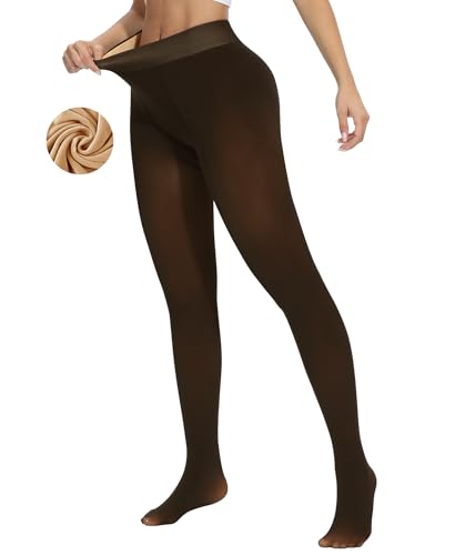 Image of DOCUMO Fleece Lined Tights for Women Thermal Pantyhose Winter Warm Fake Translucent Tights High Waisted Thick Leggings