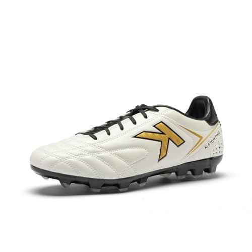KELME K-Fighting AG Soccer Cleats, Mens Womens Unisex Outdoor Soccer Shoes, Microfiber Leather, Youth, White, Size 8