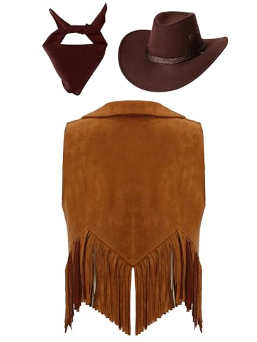 3Pcs Girls Suede Tassels Vest Waistcoat Western Cowboy Cowgirl Outfit for Festival Performance2