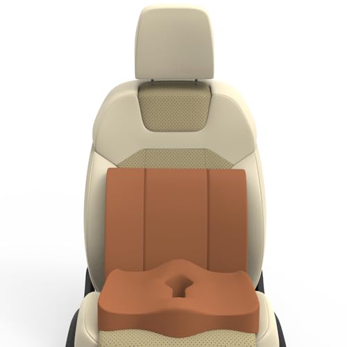 Image of Pillow Kit Memory Foam Back Support and Siting Cushion Ergonomic Adjust Sitting Position Relief Pain for Car or Office Chair. (Majestic tan, Lumbar)