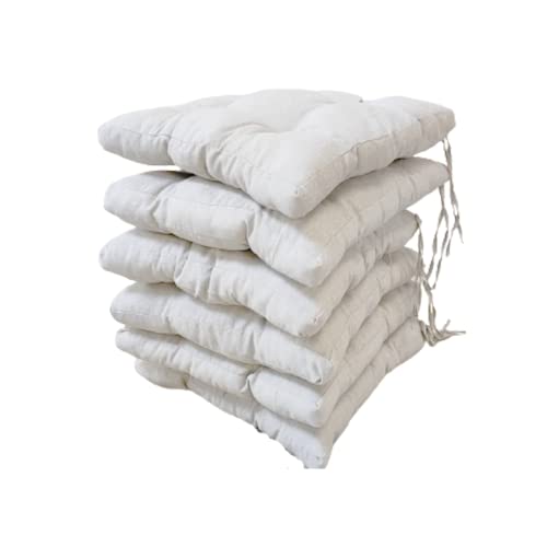 Pack de 6 Cojines para Sillas Acolchados 45 x 45 cm, Relleno de Algodón 5cm de altura, Efecto tridimensional, Cojin de silla Ideal para la decoracion de Cocina y Salones, Comedor y terrazas. (Beige)