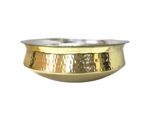 Image of biryani handi,Brass Lagan 5L, Tin Coated 100% Pure Brass Degchi for Cooking Biryani Handi peetal Utensils for Kitchen Cookware for Hyderabadi Dum Biryani, Ideal for Rice, Veg, and Non-Veg Dishes