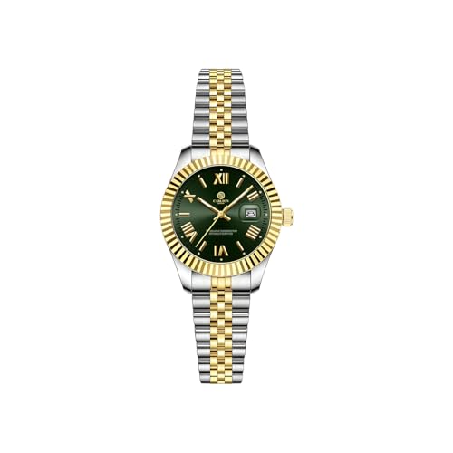 Carlton London Harper Women Analog Watch, Round Dial, Stainless Steel Strap, Quartz Movement, Green Dial, Silver Strap, 30M Water Resistant | CLRLW-006