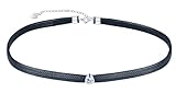 CPSLOVE Fashion Damen Zirkonia Halsreife Halskette 925 Silber Ketten mit Solitär Anhänger für Mädchen Elegante Choker Ketten mit Schwarze Geflochtene Lederkordel