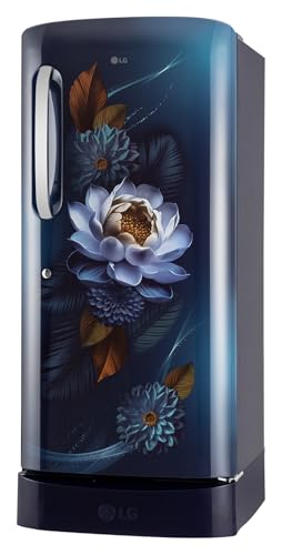 Image of LG 210 L, 5 Star, Smart Inverter, Direct Cool Single Door Refrigerator (GLD2256ZABW, Blue Waterlily, Base stand with Drawer)