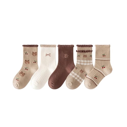 Kid Socks Mid-Calf Colorful Ruffle Crew Socks Cute Soft Novelty Socks for Girls 5 Pairs