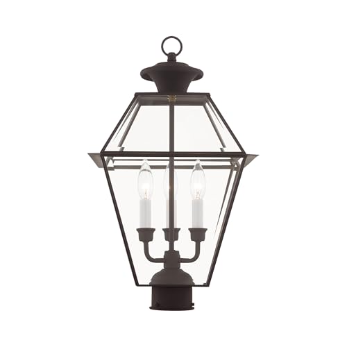 Image of Livex Lighting 2384-07 Westover 3-Light Outdoor Post Lantern, Bronze | Dimensions: 21.50x12.00x12.00