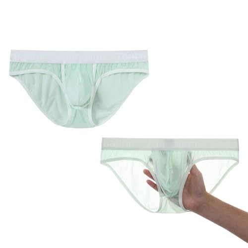 JINSHI Men's Sexy Silk Underwear Open Front Stretch Briefs Male See Through Sheer Ultra-Thin Breathable Briefs