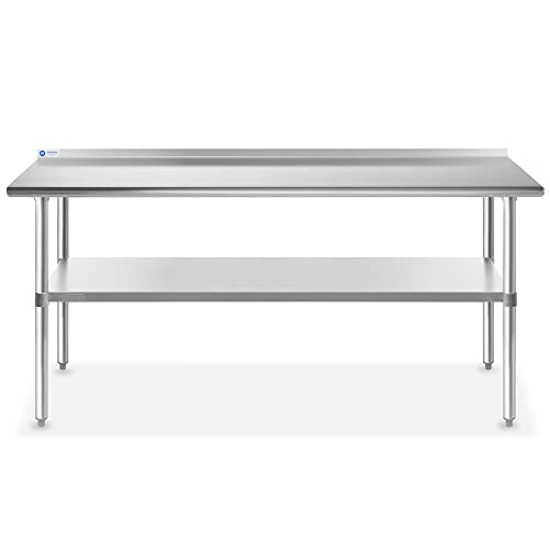 Image of GRIDMANN Stainless Steel Kitchen Prep Table 72 x 24 Inches with Backsplash & Under Shelf, NSF Commercial Work Table for Restaurant and Home