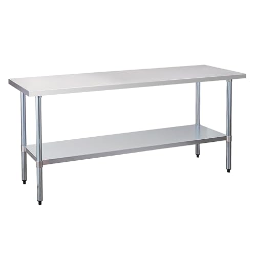 Image of COOLCHEF Stainless Steel Work Table 24 x 72 Inch, NSF Commercial Prep Table with Undershelf, Heavy Duty Food Prep Workstation